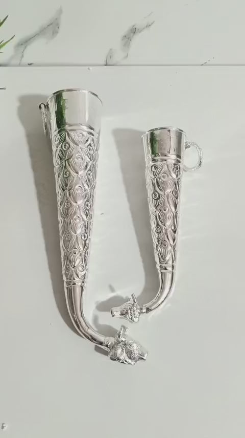 German Silver Antique Finish Abhishek Sirangi – small Size with Nandi Head for Abhishekam