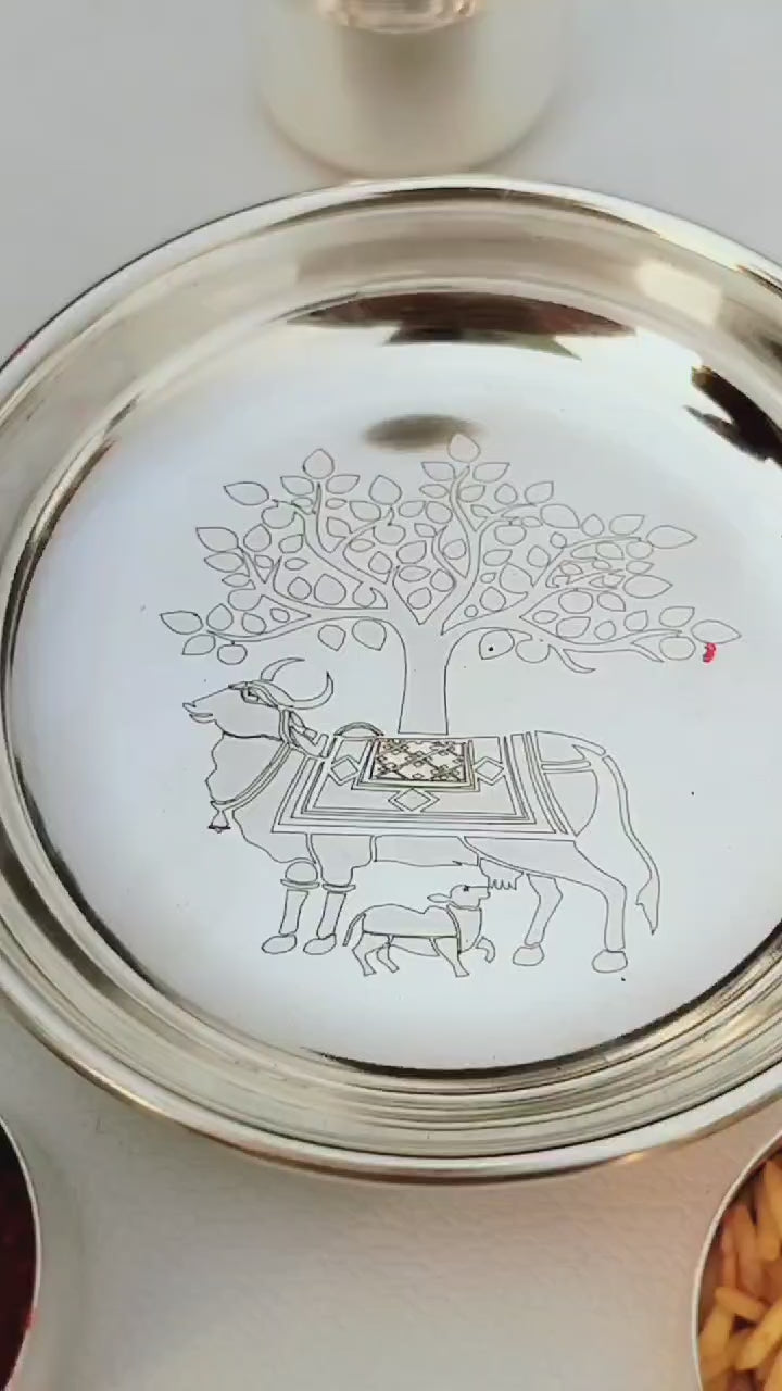 German Silver Mini Pooja thali Set of 4 Pieces