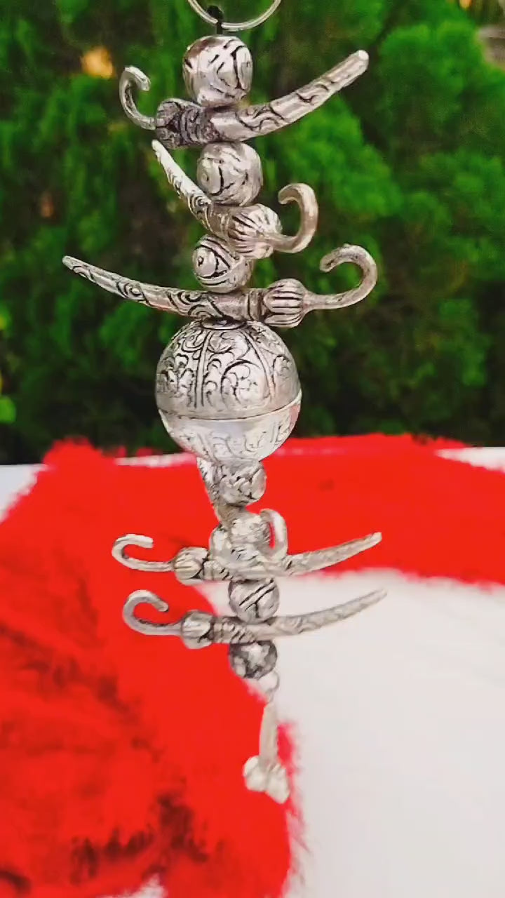 Antique German silver Nimbu-Mirchi/Good Luck Charm hanging, 2 pieces