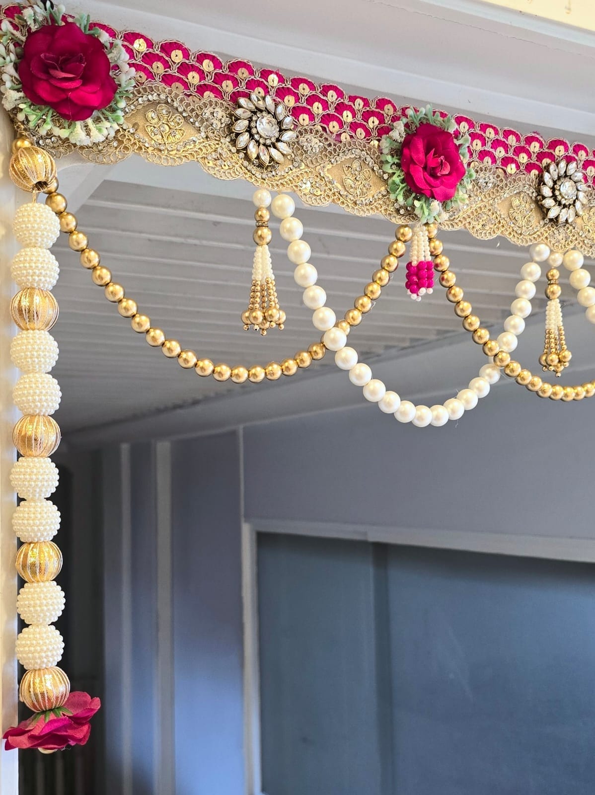 Red Beaded Toran with Matching Side Hangings, Diwali Home Decor