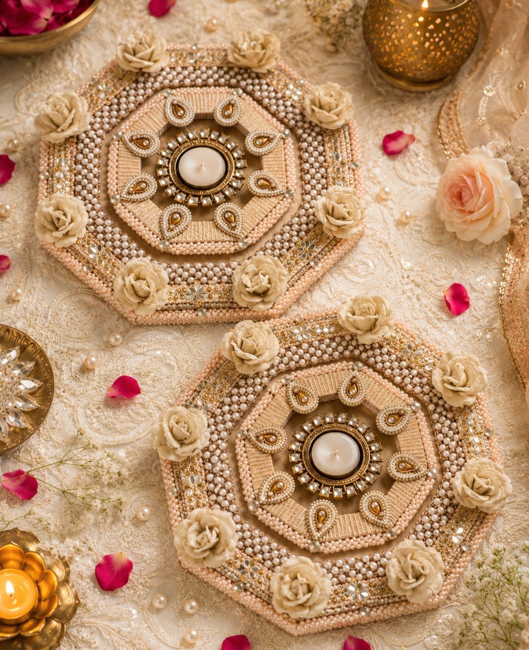 Hexagonal Rangoli Tea Light Holder, Diwali & Housewarming Décor, color : white