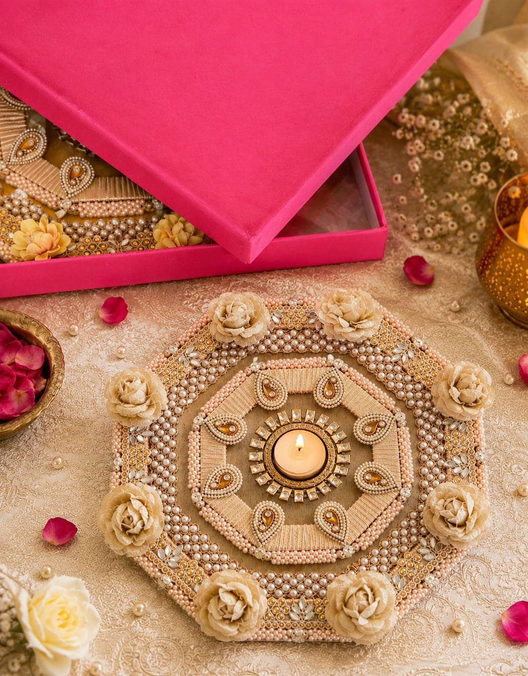 Hexagonal Rangoli Tea Light Holder, Diwali & Housewarming Décor, color : white