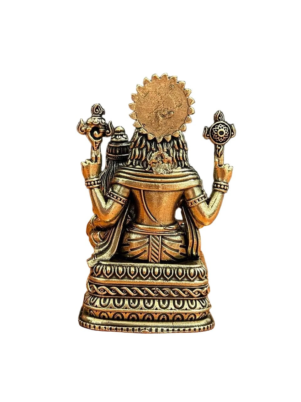 Handcrafted brass Lakshmi Narasimha statue featuring Lord Narasimha with Goddess Lakshmi, ideal for home temples, pooja rooms, meditation spaces, spiritual décor, and devotional gifting. 🦁✨🙏🏡🪔