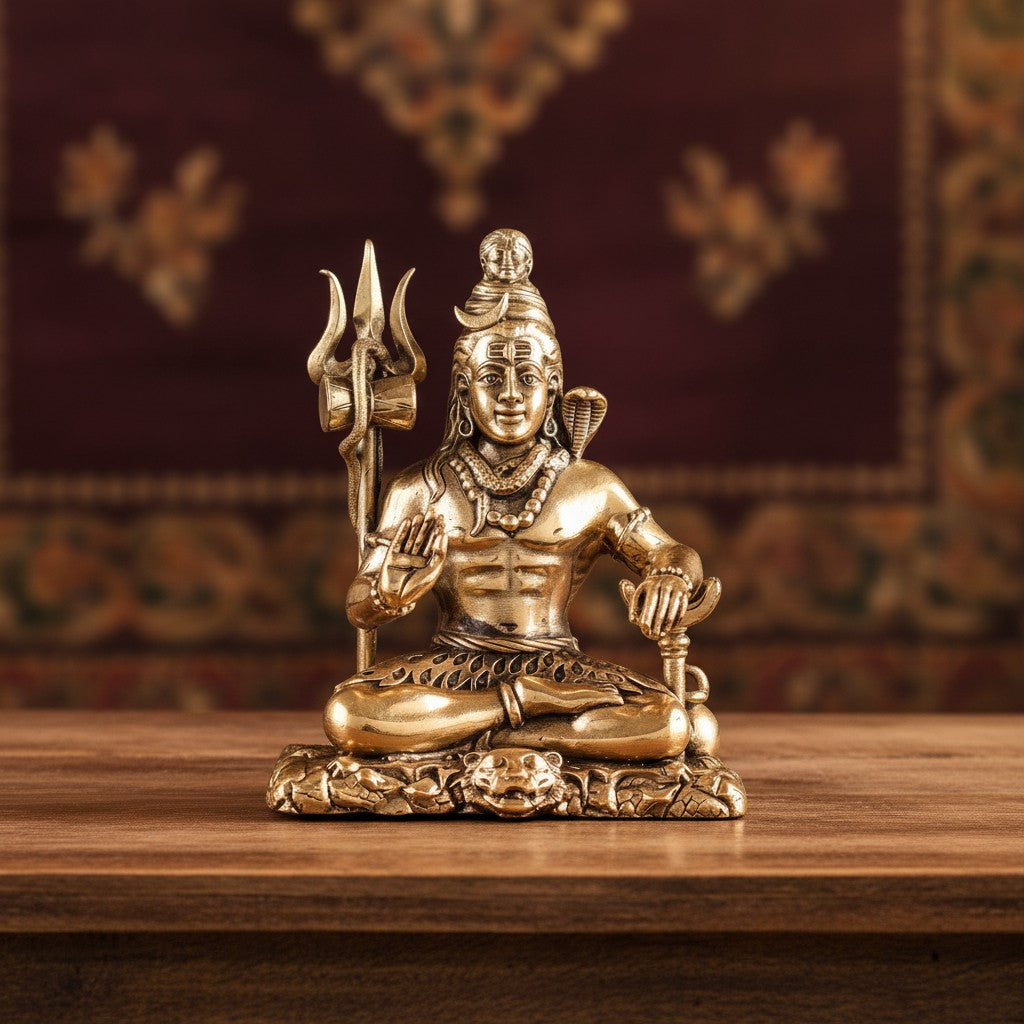 Handcrafted brass Lord Shiva idol for home temples, meditation spaces, pooja rooms, and spiritual décor, symbolizing peace, strength, wisdom, and divine blessings. 🕉️🙏✨🏡🪔