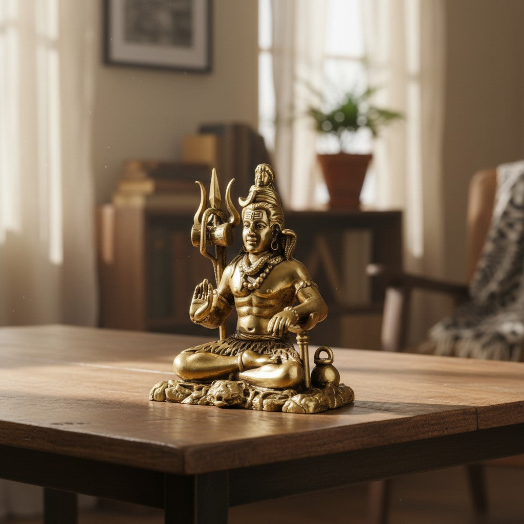 Handcrafted brass Lord Shiva idol for home temples, meditation spaces, pooja rooms, and spiritual décor, symbolizing peace, strength, wisdom, and divine blessings. 🕉️🙏✨🏡🪔
