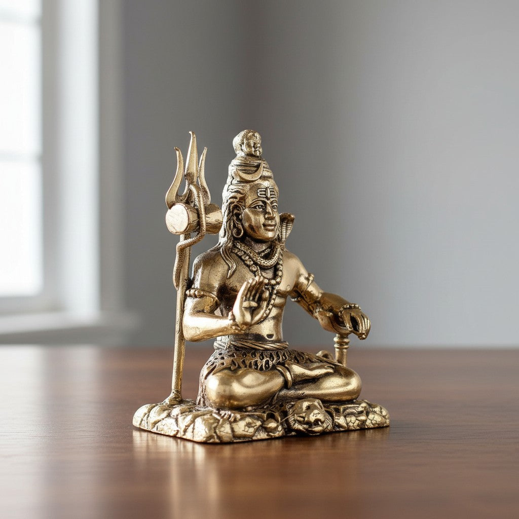 Handcrafted brass Lord Shiva idol for home temples, meditation spaces, pooja rooms, and spiritual décor, symbolizing peace, strength, wisdom, and divine blessings. 🕉️🙏✨🏡🪔