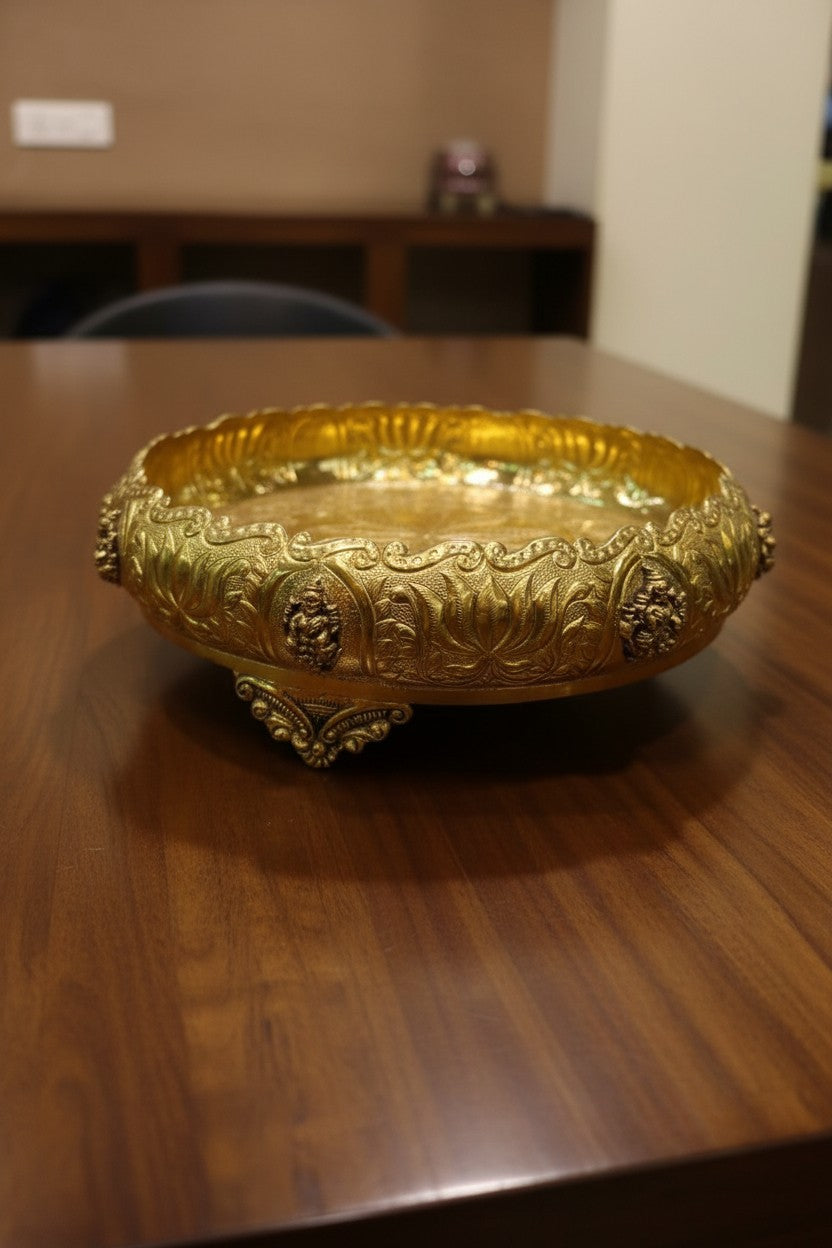 Brass Lotus Urli with Ashta Lakshmi Design | Traditional Floating Bowl for Home Décor, Diwali & Housewarming Gift