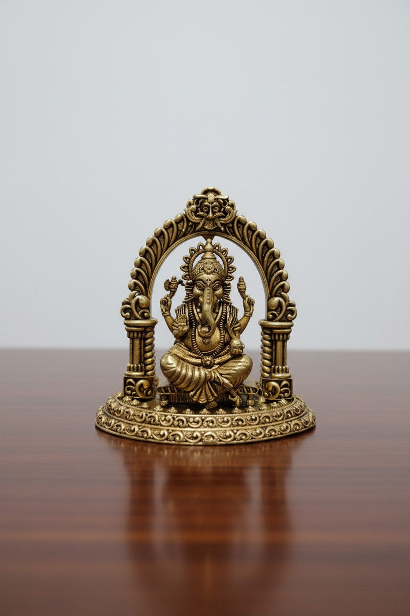 Antique finish brass Ganesha idol for home temples, pooja rooms, office desks, spiritual décor, festive celebrations, and housewarming gifts, symbolizing wisdom, prosperity, and divine blessings. 🐘✨🙏🏡