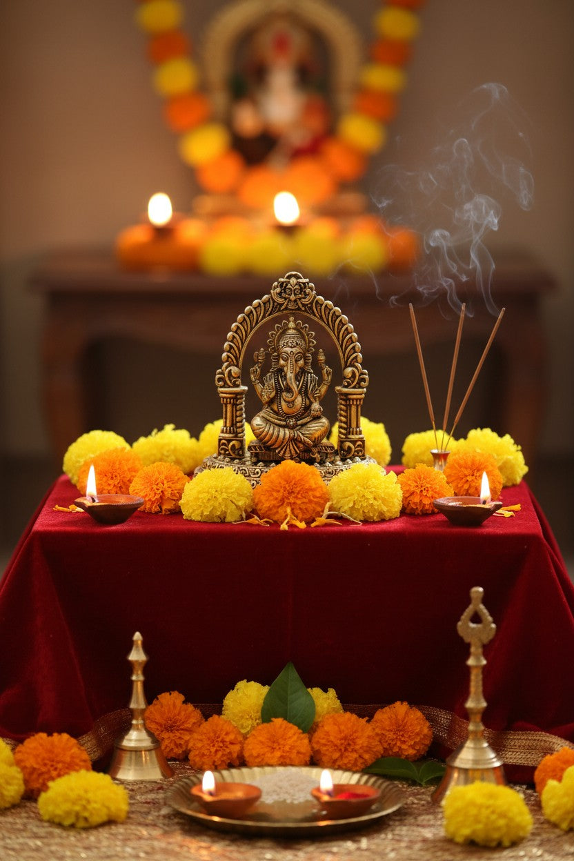 Antique finish brass Ganesha idol for home temples, pooja rooms, office desks, spiritual décor, festive celebrations, and housewarming gifts, symbolizing wisdom, prosperity, and divine blessings. 🐘✨🙏🏡