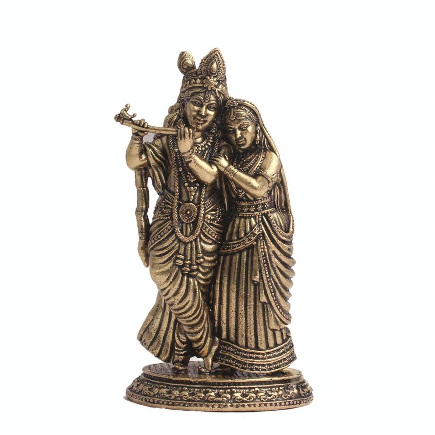 4.3 Inch Brass Radha Krishna Statue – Premium Handmade Jugal Jodi Idol for Home Temple, Pooja Room Décor & Spiritual Gift