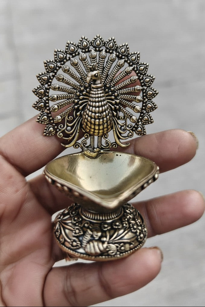 Pure Brass Dancing Peacock Diya Set of 2 – Decorative Oil Lamps for Diwali, Housewarming, Pooja & Home Décor