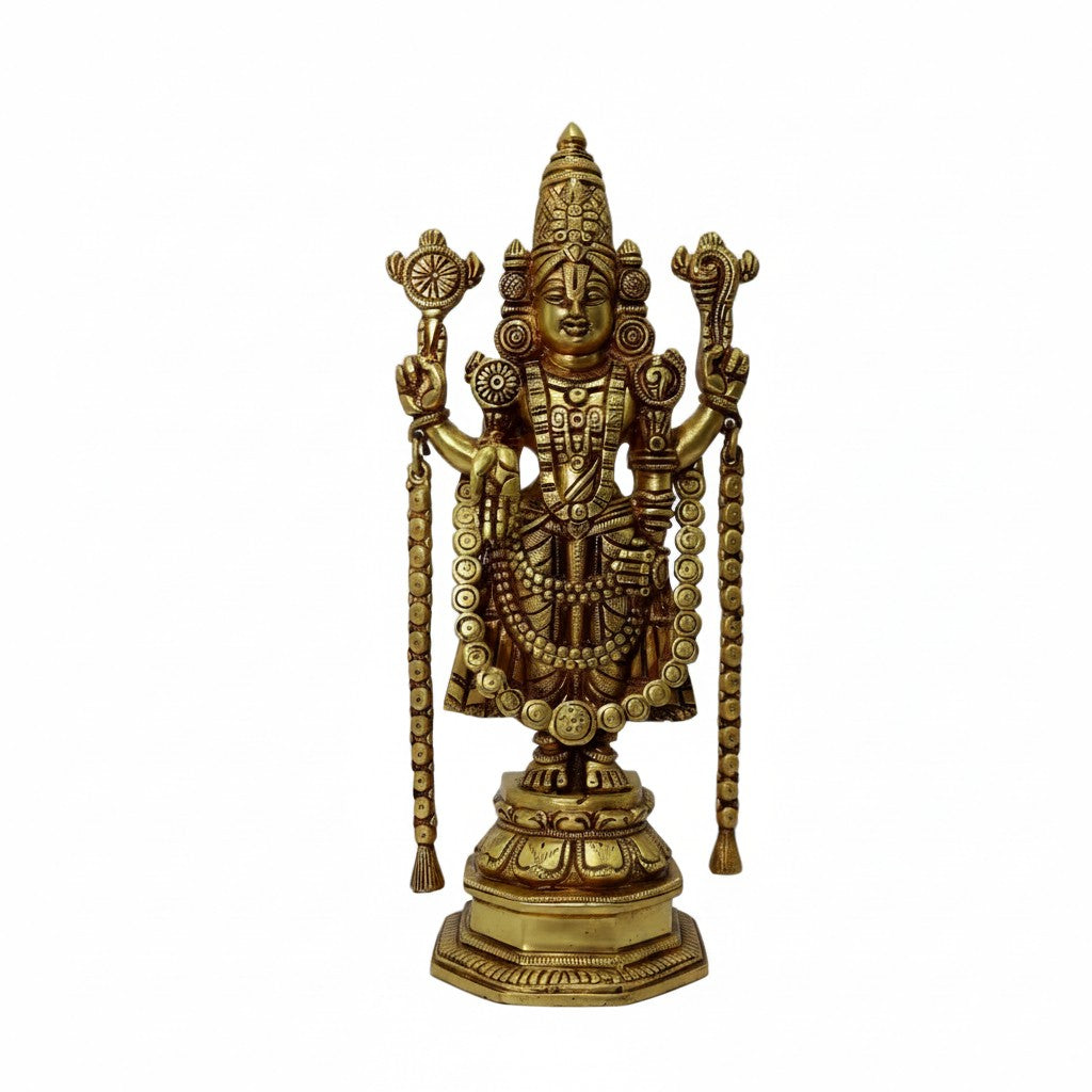 Handcrafted brass Venkateshwara Swamy (Tirupati Balaji) idol for home temples, pooja rooms, Vastu décor, meditation spaces, Diwali celebrations, and spiritual gifting. 🛕✨🙏🌸