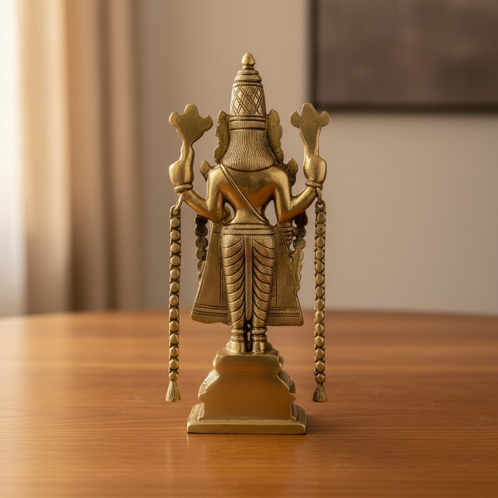 Handcrafted brass Venkateshwara Swamy (Tirupati Balaji) idol for home temples, pooja rooms, Vastu décor, meditation spaces, Diwali celebrations, and spiritual gifting. 🛕✨🙏🌸
