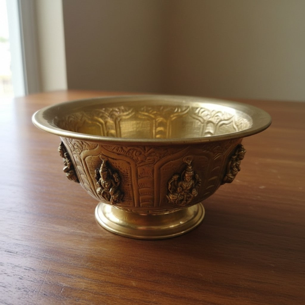 Handcrafted Ashta Lakshmi brass bowl for urli décor, floating flowers, candles, pooja rooms, Diwali decorations, home temples, and traditional festive centerpieces. 🪔✨🌸🏡