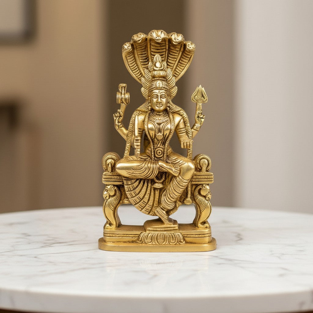 Handcrafted brass Mariamman idol for home temples, daily pooja, spiritual worship, South Indian festive celebrations, and traditional religious décor. 🙏✨🏡🪔