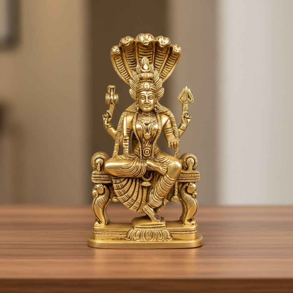 Handcrafted brass Mariamman idol for home temples, daily pooja, spiritual worship, South Indian festive celebrations, and traditional religious décor. 🙏✨🏡🪔