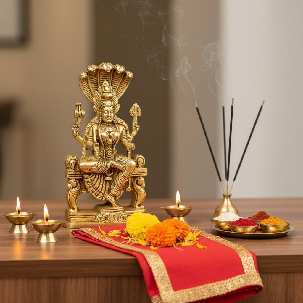 Handcrafted brass Mariamman idol for home temples, daily pooja, spiritual worship, South Indian festive celebrations, and traditional religious décor. 🙏✨🏡🪔