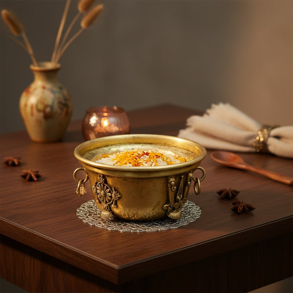 Set of 2 handcrafted brass Shanku bowls, perfect for serving sweets, dry fruits, prasad, festive treats, and traditional gifting during special occasions and celebrations. ✨🪔🍬