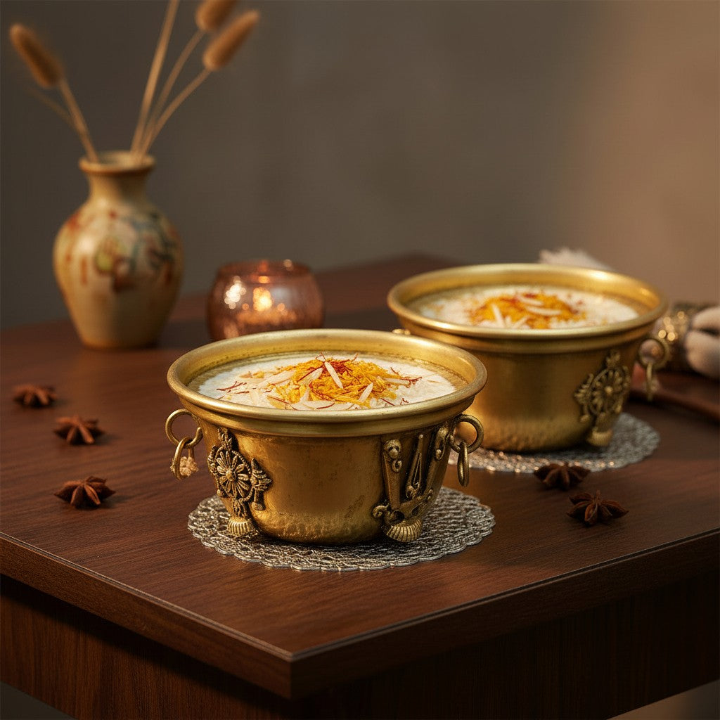Set of 2 handcrafted brass Shanku bowls, perfect for serving sweets, dry fruits, prasad, festive treats, and traditional gifting during special occasions and celebrations. ✨🪔🍬