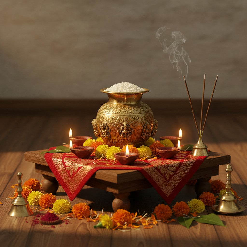 Pure brass Ashta Lakshmi Kalash with detailed engravings of the eight forms of Goddess Lakshmi, ideal for pooja, Diwali celebrations, Vastu rituals, home temples, and housewarming gifts. 🪔✨🙏🏡