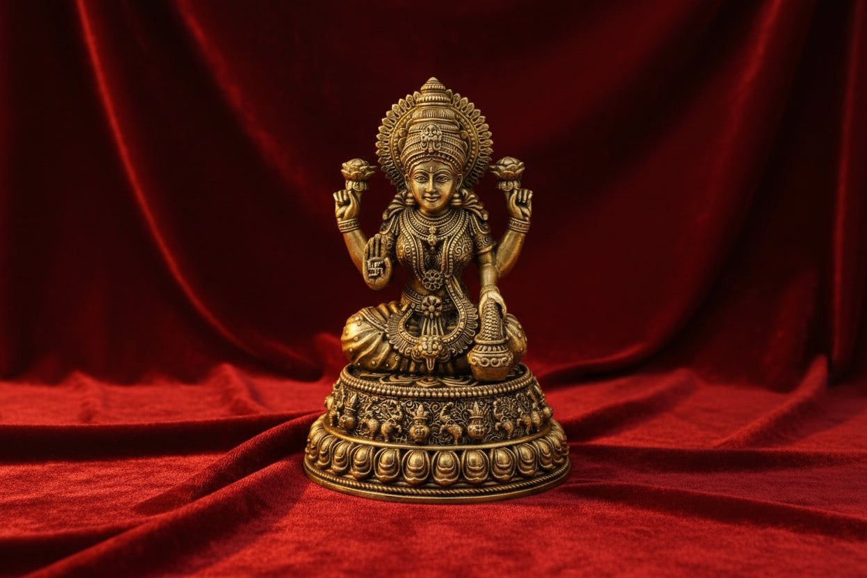 Elegant brass Lakshmi Ganesh idol pair for pooja rooms, home temples, Diwali décor, Vastu spaces, and housewarming gifts, symbolizing prosperity, wisdom, success, and divine blessings. 🪔✨🙏