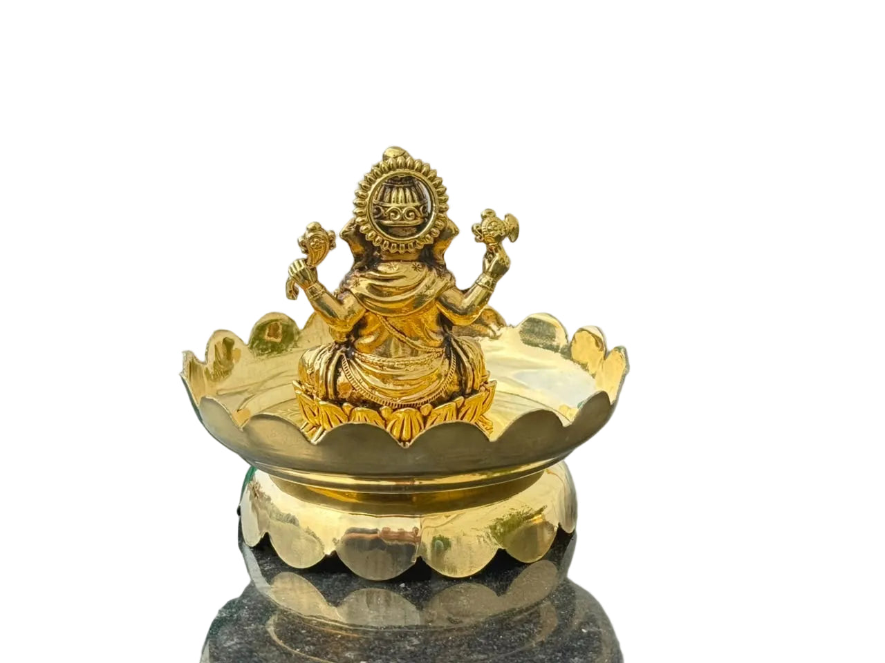 Brass Lakshmi Ganesh Statue on Lotus Stand – Handmade Goddess Lakshmi & Lord Ganesha Idol for Pooja, Home Temple, Diwali & Spiritual Décor