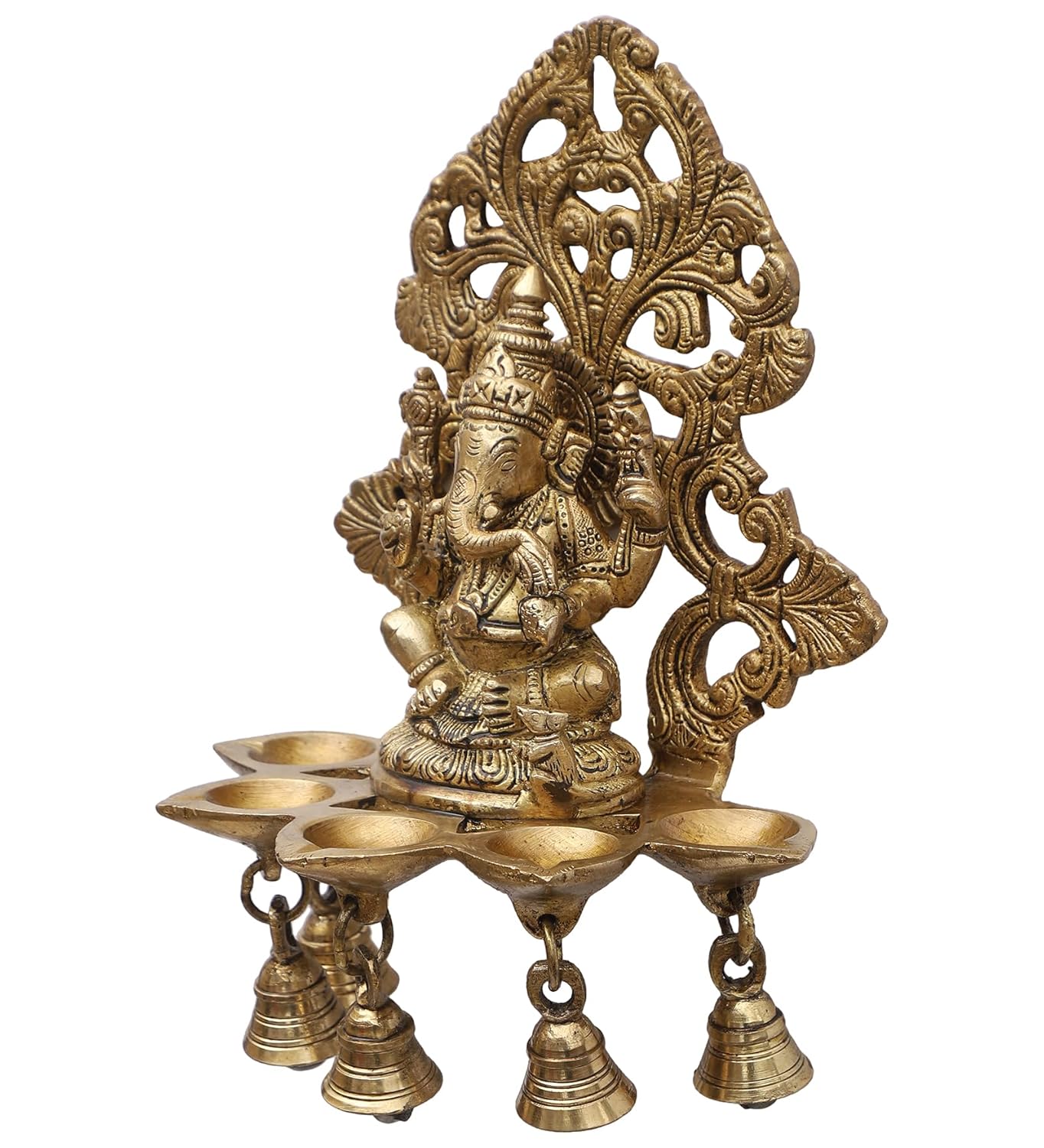 Brass Wall Hanging with 5 Diyas | Traditional Deepam Lamp for Pooja Room, Entrance, Diwali & Home Decor