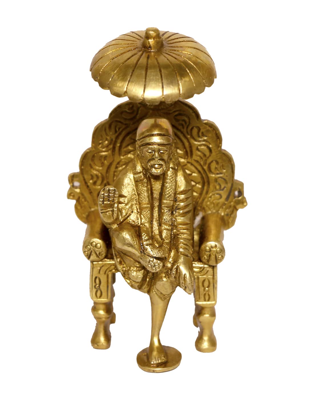 Brass Sai Baba Statue with Chhatra | Shirdi Sai Baba Idol for Pooja, Home Temple, Meditation & Spiritual Decor