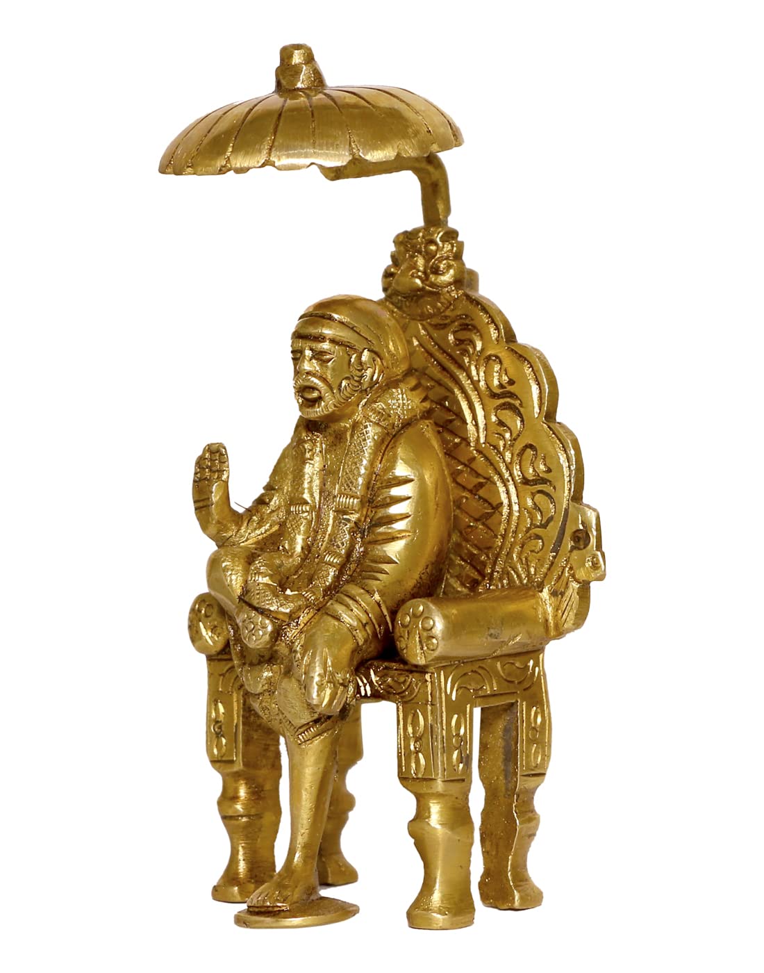 Brass Sai Baba Statue with Chhatra | Shirdi Sai Baba Idol for Pooja, Home Temple, Meditation & Spiritual Decor