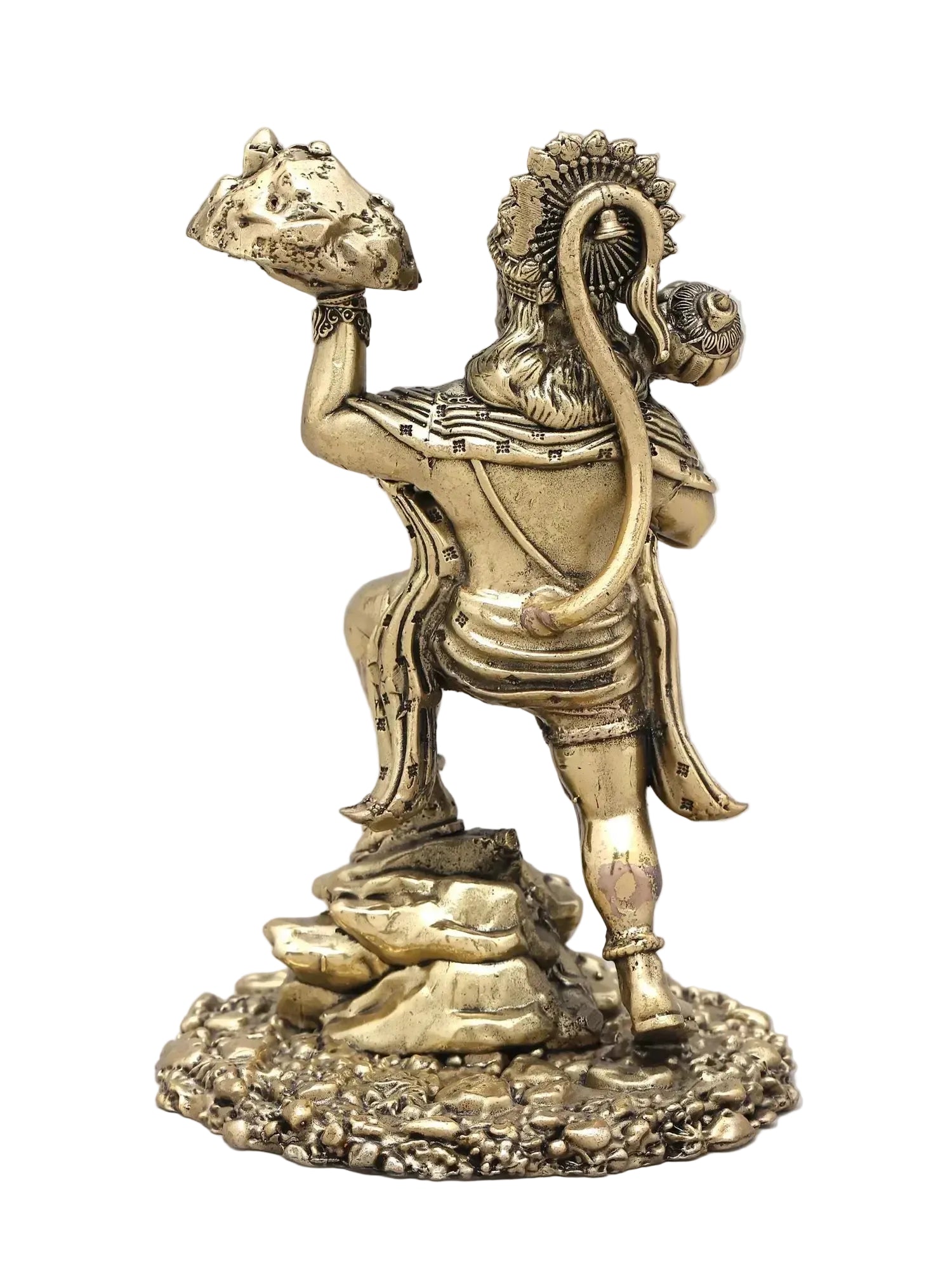 Brass Hanuman Statue with Parvat | Lord Hanuman Carrying Sanjeevani Mountain Idol for Pooja, Home Temple & Spiritual Decor
