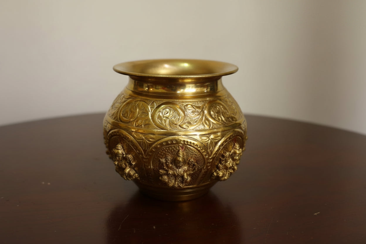Brass Ashta Lakshmi Kalash | Sacred Hindu Pot for Pooja, Varalakshmi Vratham, Diwali & Home Temple Decor