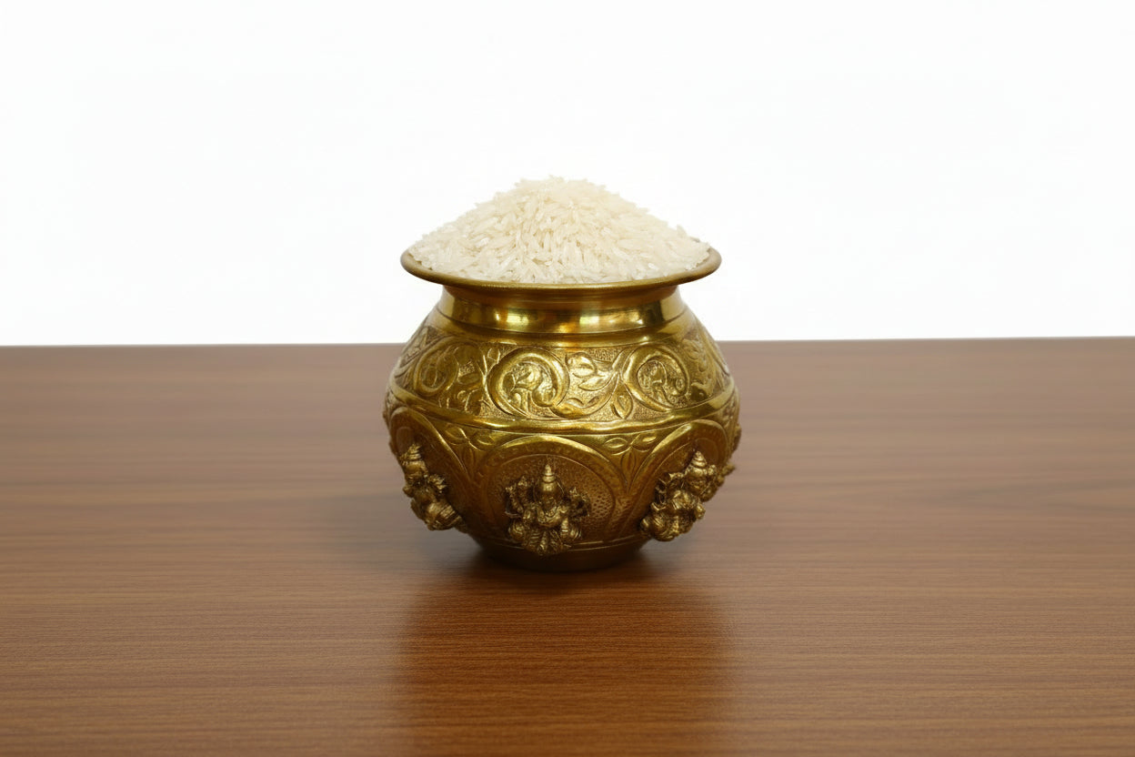 Brass Ashta Lakshmi Kalash | Sacred Hindu Pot for Pooja, Varalakshmi Vratham, Diwali & Home Temple Decor