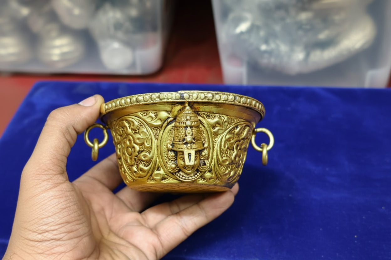Handcrafted Brass Balaji Prasad Bowls Set of 10 – Traditional Offering Bowls for Pooja, Temple & Home Worship