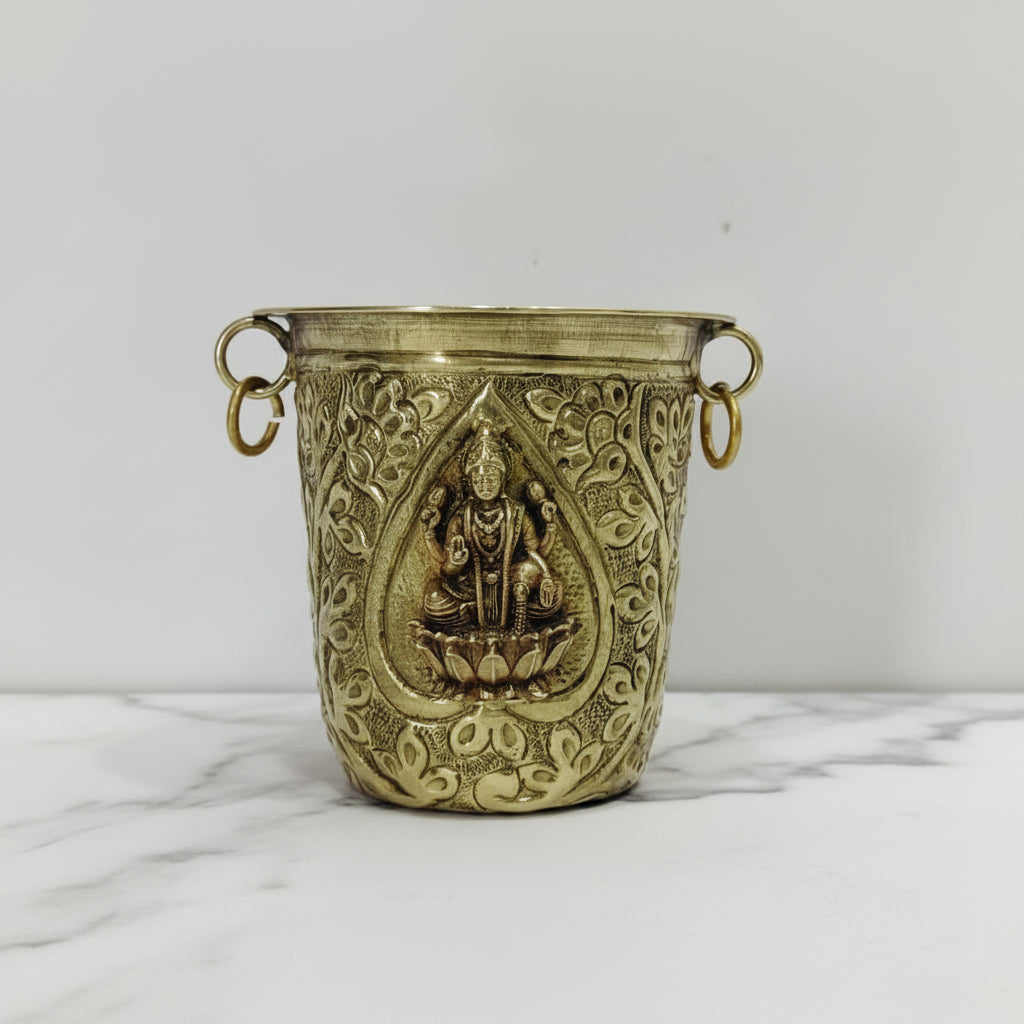 Handcrafted Brass Balaji Glasses Set of 10 – Traditional Drinking Tumblers for Pooja, Prasad & Home Use