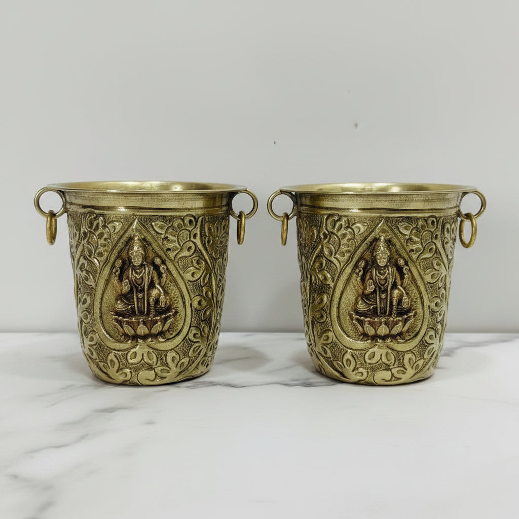 Handcrafted Brass Balaji Glasses Set of 2 – Traditional Drinking Tumblers for Pooja, Prasad & Home Use