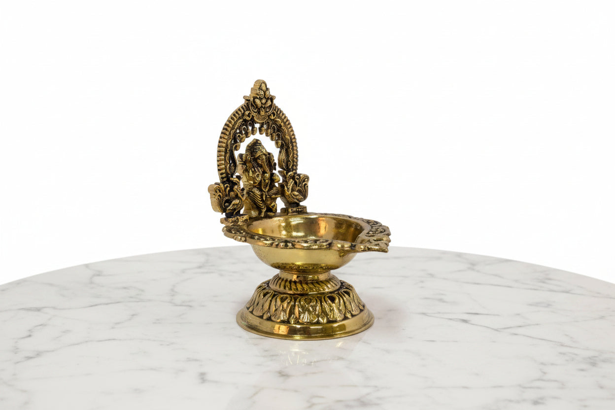 Handcrafted Brass ganesh Diya Set of 2 – Traditional Oil Lamps for Pooja, Diwali & Home Temple Décor