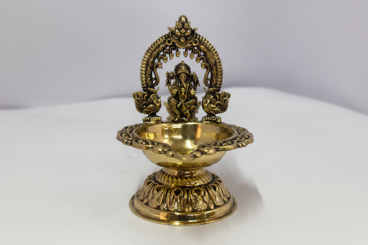 Handcrafted Brass ganesh Diya Set of 2 – Traditional Oil Lamps for Pooja, Diwali & Home Temple Décor