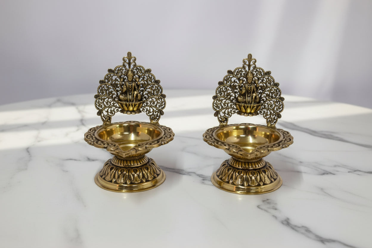 Brass lakshmi Diya Set of 2 – Traditional Oil Lamps for Pooja, Diwali