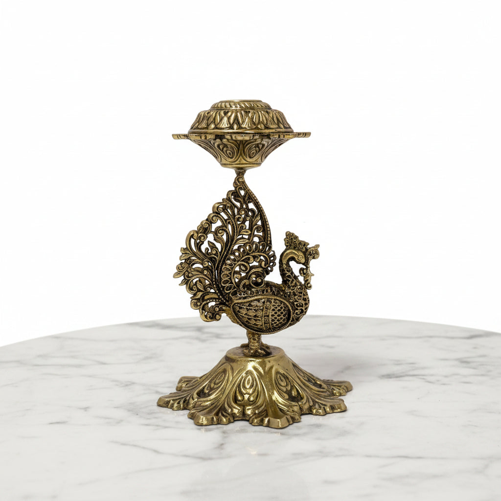 Handcrafted Brass Peacock Incense Holder – Decorative Agarbatti Stand for Pooja, Meditation, Home Temple & Spiritual Décor