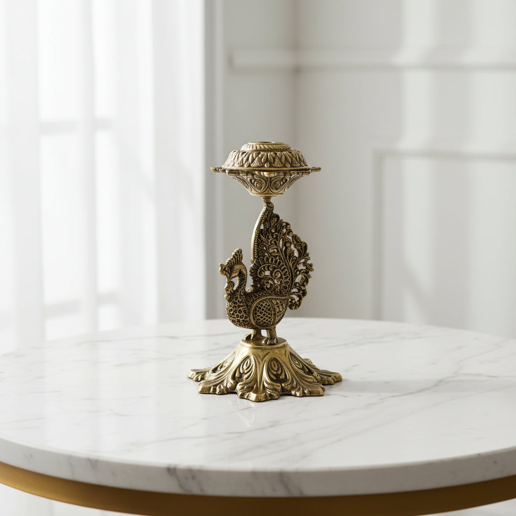 Handcrafted Brass Peacock Incense Holder – Decorative Agarbatti Stand for Pooja, Meditation, Home Temple & Spiritual Décor