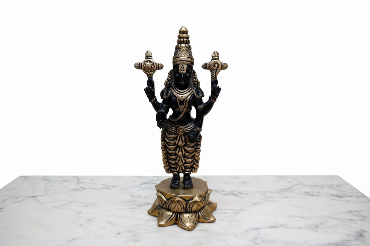 Handcrafted Brass Black Finish Balaji Idol – 9.5 Inch Lord Venkateswara Statue for Home Temple, Pooja, Vastu & Spiritual Home Décor