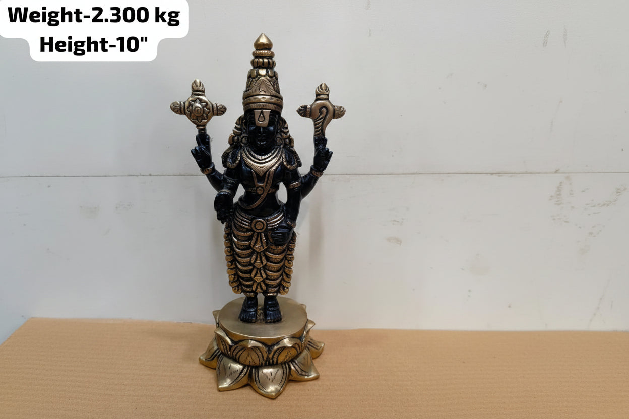 Handcrafted Brass Black Finish Balaji Idol – 9.5 Inch Lord Venkateswara Statue for Home Temple, Pooja, Vastu & Spiritual Home Décor