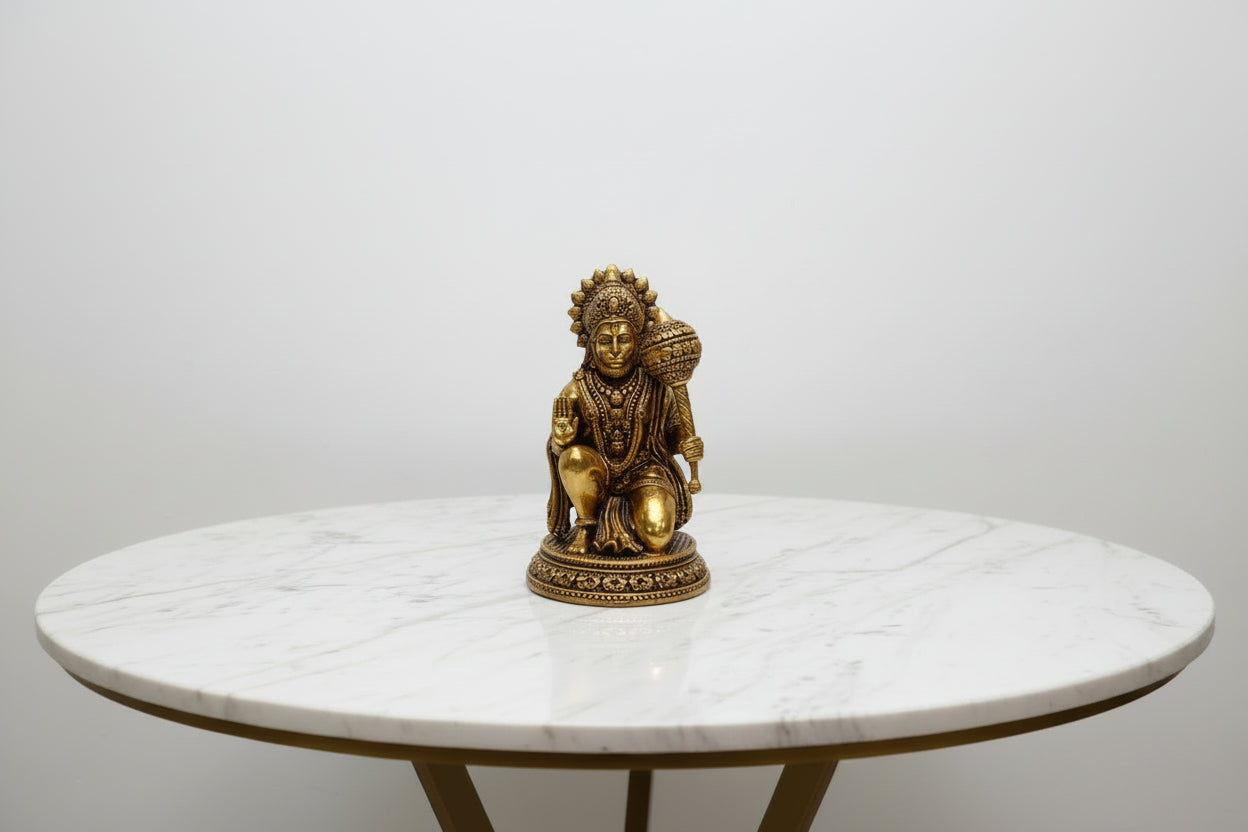 Handcrafted Brass Hanuman Sitting Statue – Lord Hanuman Idol for Home Temple, Pooja, Vastu, Meditation & Spiritual Home Décor