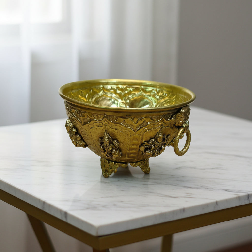 Handcrafted Brass Ashta Lakshmi Bowl – Sacred Pooja Bowl for Home Temple, Prasad Offering, Diwali, Vastu & Spiritual Home Décor