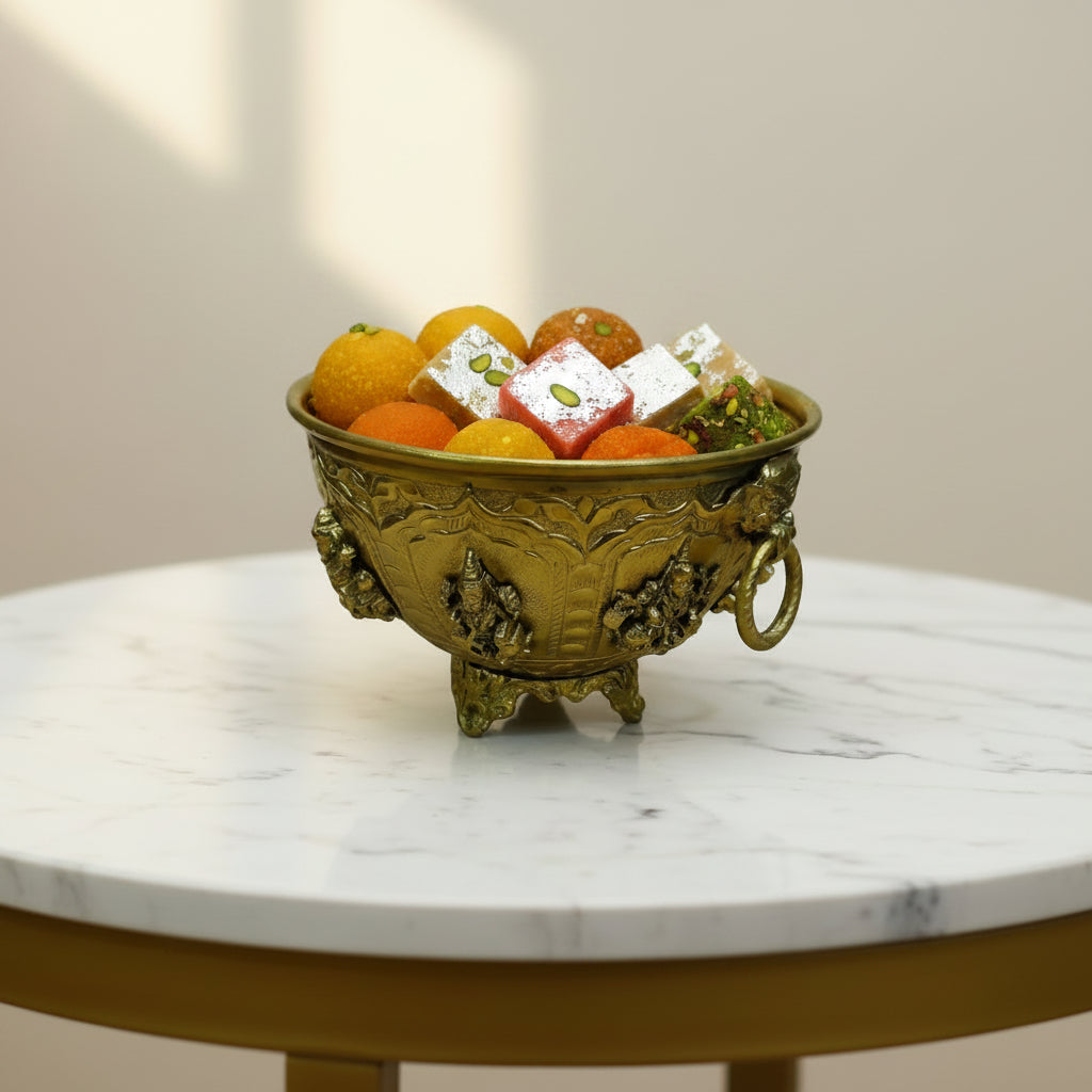 Handcrafted Brass Ashta Lakshmi Bowl – Sacred Pooja Bowl for Home Temple, Prasad Offering, Diwali, Vastu & Spiritual Home Décor