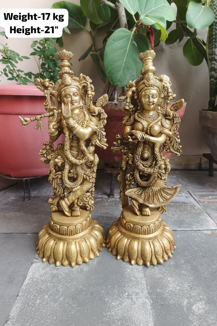 Handcrafted Brass Radha Krishna Statue – Divine Lord Krishna & Radha Idol for Home Temple, Pooja, Vastu, Spiritual Home Décor & Gift