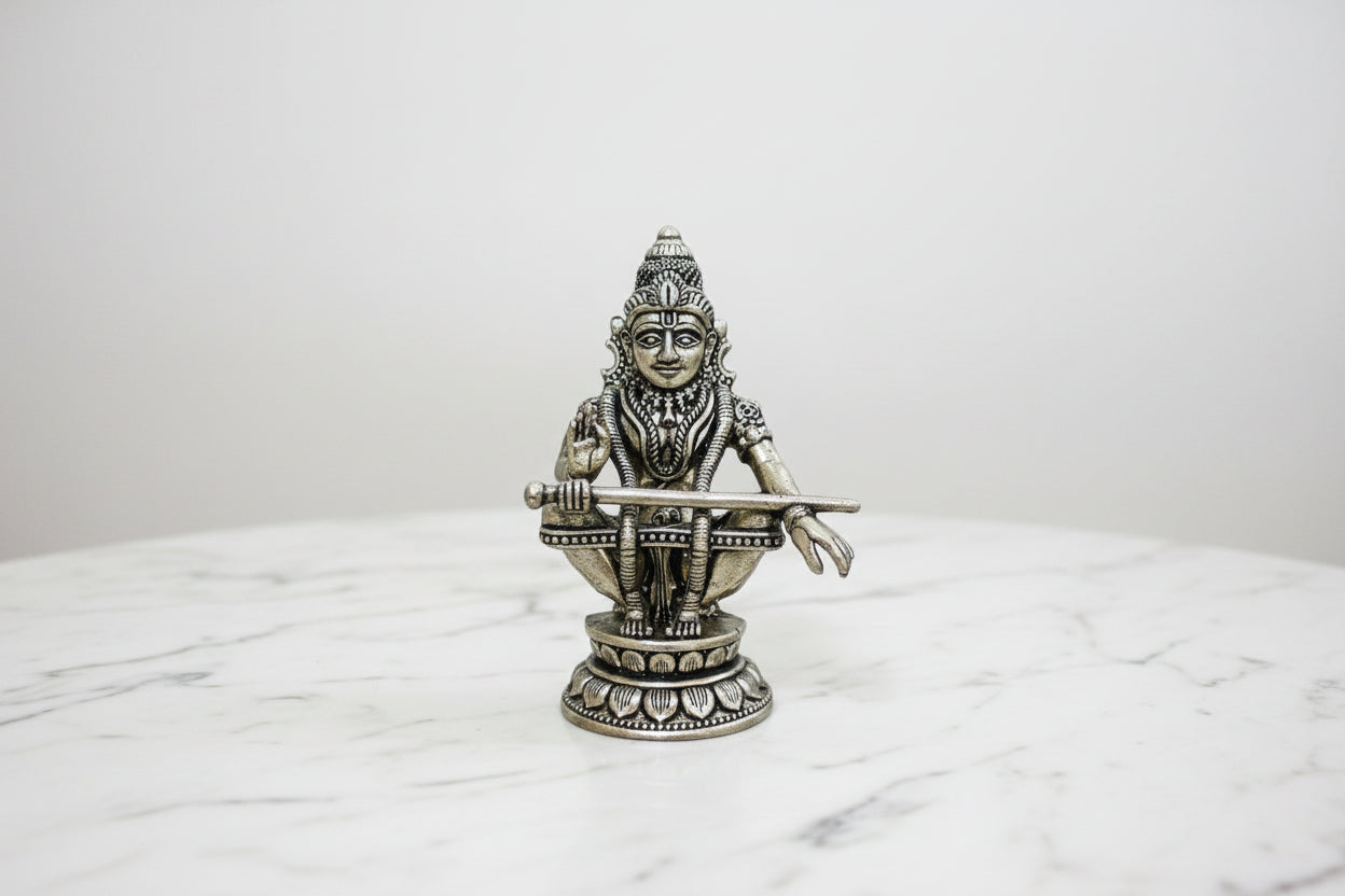 Handcrafted Brass Lord Ayyappa Idol – Sacred Swami Ayyappa Statue for Home Temple, Pooja, Vastu, Meditation & Spiritual Home Décor
