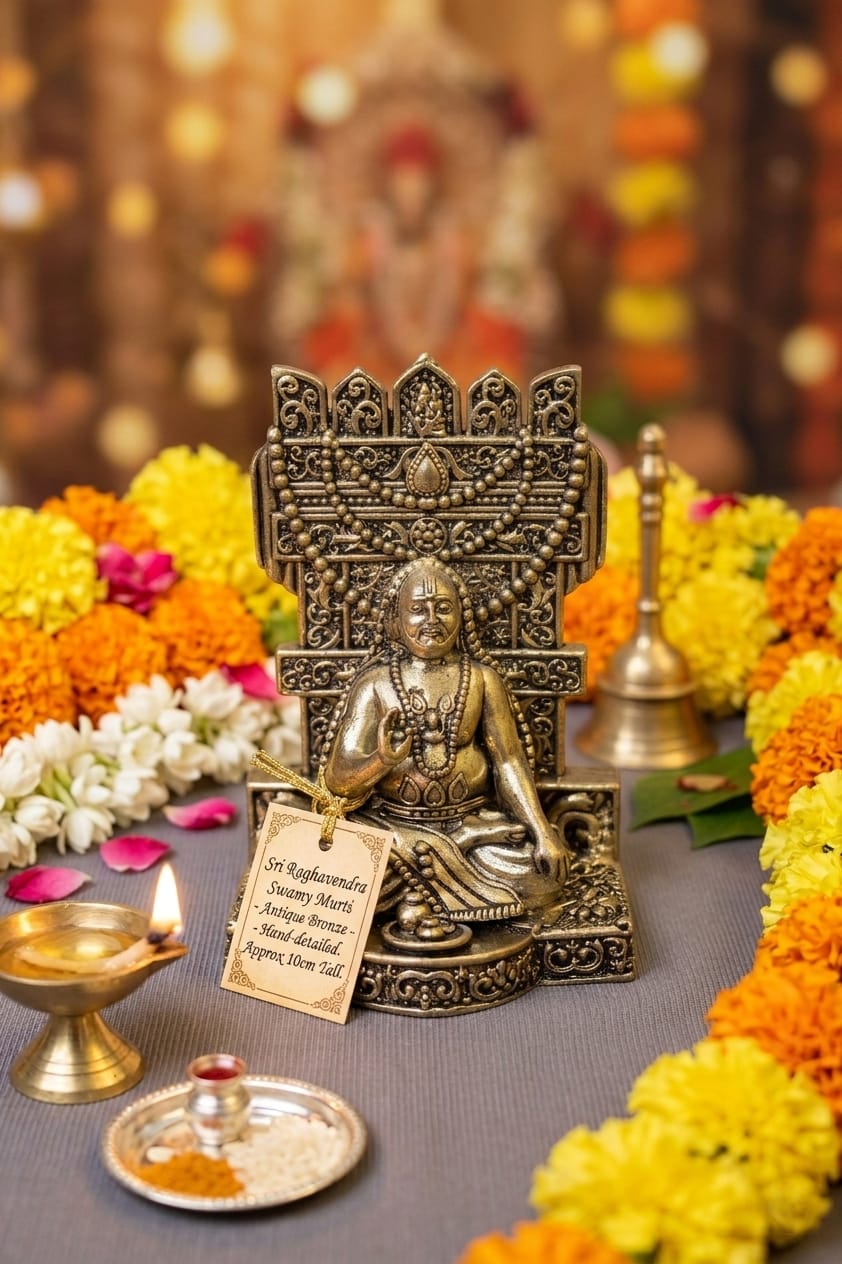 Handcrafted Brass Raghavendra Swamy Idol – Sacred Guru Raghavendra Statue for Home Temple, Pooja, Meditation, Vastu & Spiritual Home Décor