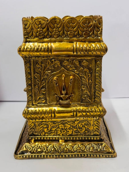 Handcrafted Brass Shanku Chakra Tulsi Pot – Antique Brass Tulsi Planter for Home Temple, Tulsi Pooja, Vastu & Spiritual Home Décor, 8"