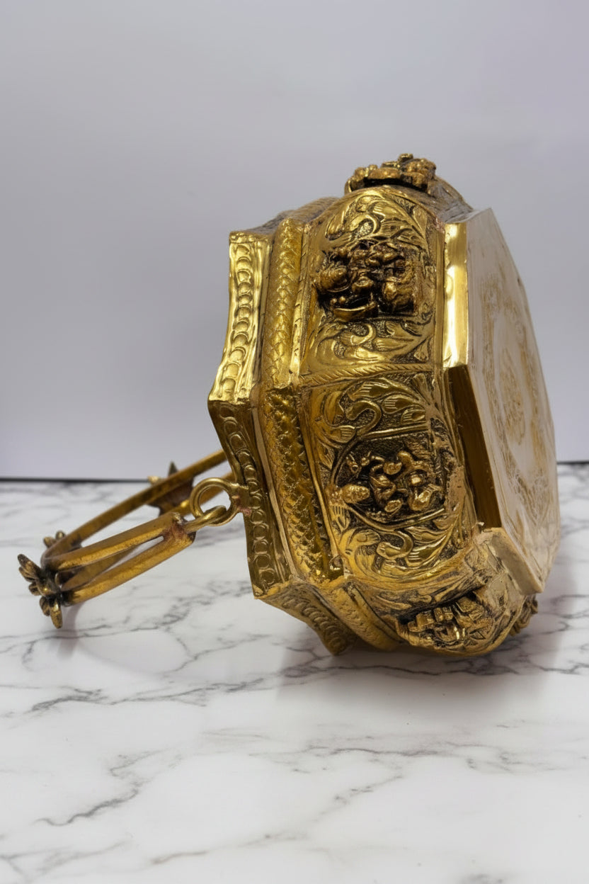 Handcrafted Brass Ashta Lakshmi Design Flower Basket – Decorative Pooja Basket for Flowers, Prasad, Home Temple, Diwali & Spiritual Home Décor, 8.5"